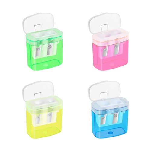 4 Piezas Sacapuntas Con Recipiente de Doble Agujero, Portátiles, Adecuadas Para Uso Doméstico y Escolar