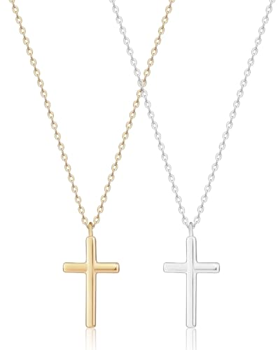 MYGLOAR - 2 Collares con cruz de 2 piezas, cadena de acero inoxidable para mujer, collar exquisito, joyería de moda para mujeres y niñas.