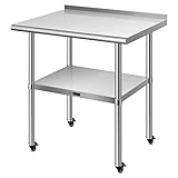 VIVOHOME 24 x 30 Inch Stainless Steel Work Table with Backsplash, Food Prep Commercial Table with Wheels for Restaurant, Hotel, Home and Warehouse