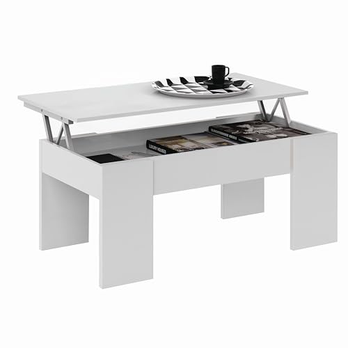 Miniatura 6 de Mesa De Centro Elevable, Mesita De Salón O Comedor, Modelo Lc, Acabado En Color Blanco Artik, Medidas: 100 Cm Ancho X 50 Cm Fondo X 45-56 Cm Alto