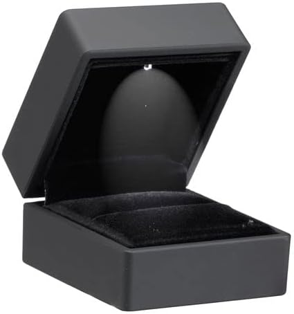 Allure - Luxury Ring Box With LED Light, Square Shaped Elegant Diamond Ring Case, For Unique Proposal, Engagement Or Wedding, Small, Black Velvet Interior Jewelry Display Gift Box For Promise Rings. - Image 5