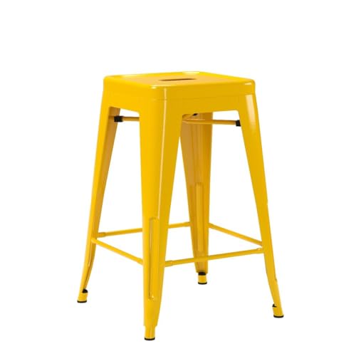 Image of Devoko Metal Bar Stools 24 inch Indoor Outdoor Stackable Barstools Modern Style Industrial Vintage Counter Bar Stools Set of 4 (24 inch, Yellow)