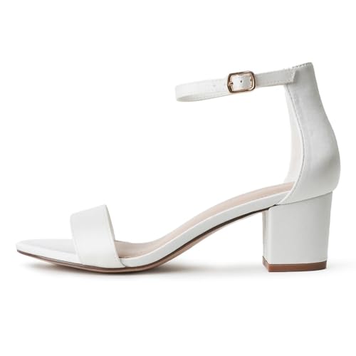Image of J. Adams Daisy Heeled Sandals - Ankle Strap Low Block, Open Toe Dress Pumps, Chunky Heels - Dressy Shoes for Women - Bridal, Wedding, Summer Sandals