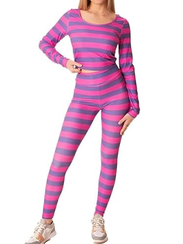 Anuedgis Costume de chat du Cheshire pour femme - Haut à manches longues et pantalon à rayures...