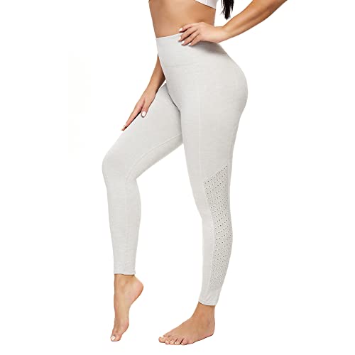 SEGRILA Sport Leggings Damen 7/8 High Waist Lang Sporthose Yogahose Gym Tights Blickdicht Grau, Large Cover