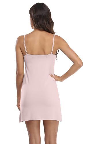 Image of Women's Full Slip Lingerie Under Dress Spaghetti Adjustable Strap V Neck Camisole Slips Dress Undergarment Nightwear