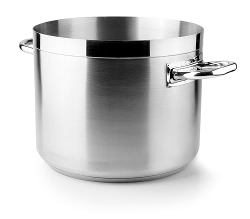 Olla baja sin tapa de 24 cm, acero inoxidable, apta para inducción, dimensiones 24x7 cm, capacidad para 3 litros. Diseñado para: guisos y estofados.