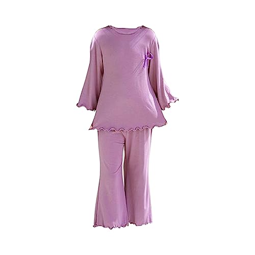 Baby Sl𝐞eper Kids Girls' 2-Piece 𝐏ajama Set Cotton Solid Wooden Ear Edge Long Sleeve 𝐏js Sl𝐞epwear Loung𝐞wear