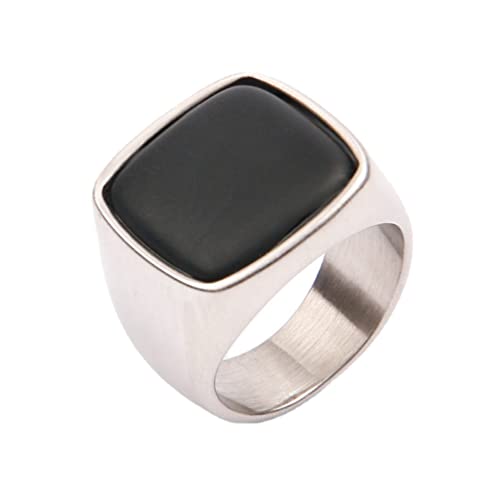 Bague homme acier inoxydable chevalière rétro avec pierre carrée style dôme classique