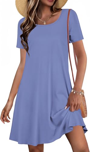 Image of Summer Dresses for Women T Shirt Sundress, Purple, S