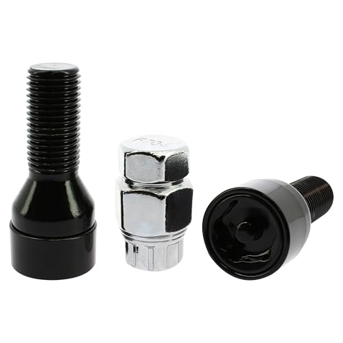 S SUMEX Juego de 4 Tornillos Antirrobo Premium de 12x1.50 L26 Acerados con Cabeza Rotativa Anti Mordazas con 2 Llave de Tulipa con 7 Puntas Redondas Color Negro