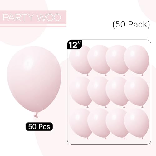 Image of PartyWoo Pale Pink Balloons 50pcs Light Pastel Baby Pink Color 12 Inch