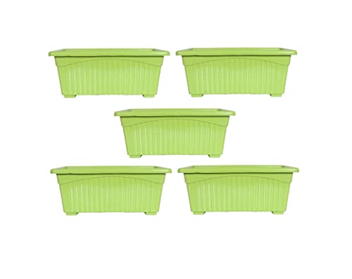 Image of Plastic Window Planters | Garden Planting Pots | Flower Plant Pots for Home Garden & Balcony | Flower Planters for Balcony and Terrace Gardens | Pack of 5 (Green)