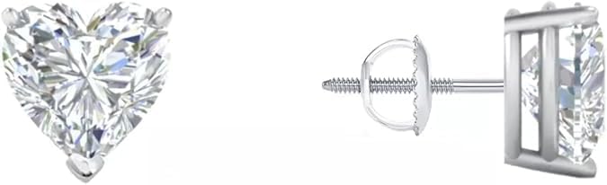 1 Ct Heart Shape Lab Grown Diamond Stud Earrings 14K White Gold Screw Back Sparkling Jewelry Ideal for Daily, Work & Party Wear