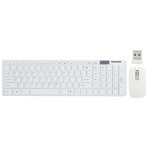 Jectse Wireless Keyboard and Mouse Combo Set, 101 Keys Ergonomic Keyboard, 2.4GHz Wireless Mice, FN Multimedia Button, for Laptop Computer PC Phone Notebook Tablet (White)