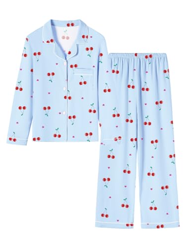 Image of Umeyda Girls & Women Pajamas Set Long Sleeve Button-Down Sleepwear Nightwear Soft Pjs Set Loungewear
