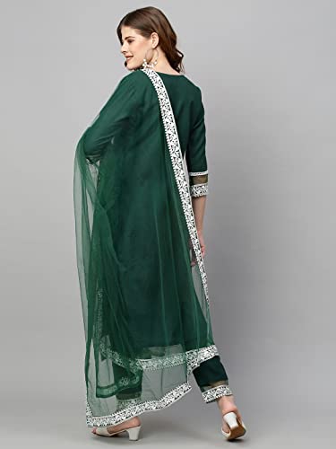 Image of ANNI DESIGNER Women's Cotton Blend Kurta With Pant & Dupatta
