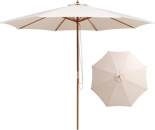 GOPLUS 3M Parasol de Jardin Exterieur, Parasol de Balcon à Corde avec 8 Baleines en Bambou, Levage par Poulie, Protection Solaire, pour Piscine, Cour, Base...