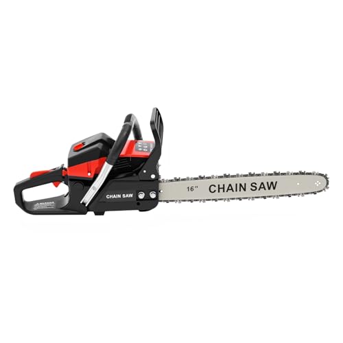 Subiudzzh 58CC Gas Chainsaw, 2-Stroke Gasoline Powered Chainsaw Single Cylinder Handed Petrol Chainsaws with Air-Cooled & Cdi Self-Reset Manual Start for Garden Pruning, Firewood Cutting