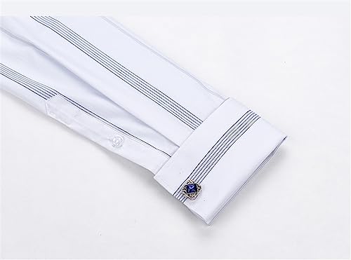 Dninmim Men's Dress Shirts, Solid Striped Long Sleeve Tuxedo, Windsor Collar Party Wedding Shirts4