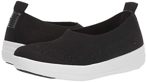 FitFlop Women's Uberknit Slip-ON Ballerina Ballet Flat, Black, 9 M US