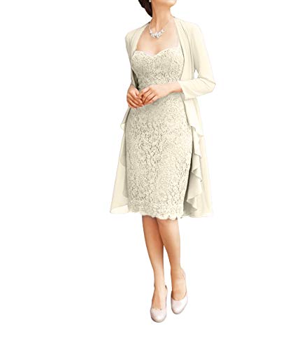 La_Marie Braut Elfenbein Spitze Abendkleider Partykleider Brautmutterkleider Etuikleider Mit Chiffon Mantel Langarm-40 Elfenbein