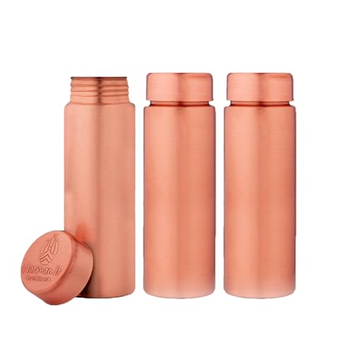 Image of NORMAN JR Copper Water Bottle 400ml - Gift Box of 3, Slim Plain, an Ayurvedic vessel made of pure copper - helps you drink more water with many health benefits