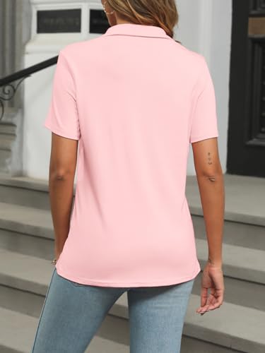 Womens Polo Shirts Short Sleeve Button Lapel Collared Summer Tops Business Casual Basic Tees4