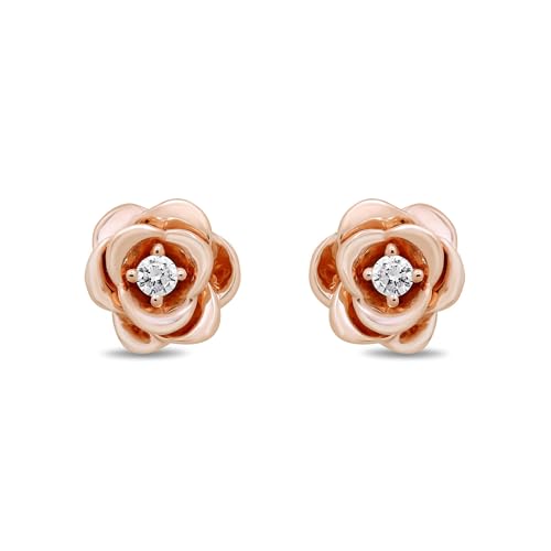 Jewelili Enchanted Disney Fine Jewelry Belle Rose Earrings for Women | 14K Rose Gold over Sterling Silver Earrings | 1/20 CTTW Natural White Round Diamond Accent | Push Back Studs | Gifts for Her4