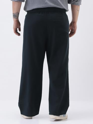 Image of Urbano Plus Men's Loose Fit Solid Linen Blend Trousers Non-Stretchable