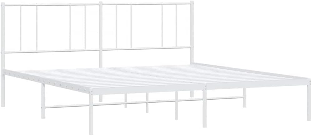vidaXL 12 Inch California King Metal Bed Frame with Headboard, No Box Spring Needed, Noise Free Platform Bed Frame with Steel Slats, Easy Assembly, Under Bed Storage, Minimalist, White