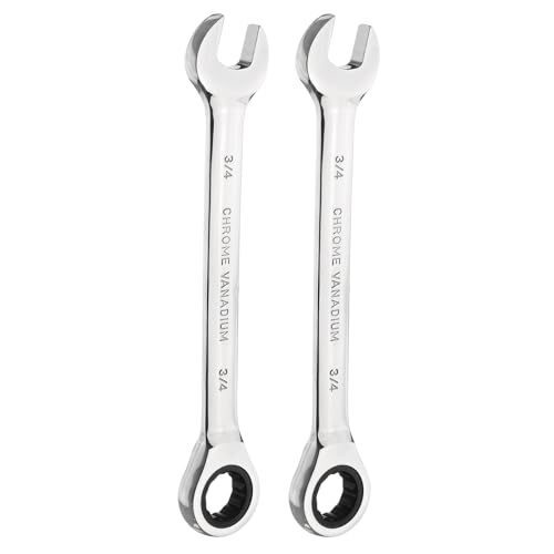 sourcing map 2pcs Ratcheting Wrench 3/4 Inch Box and Open End 45# Carbon Steel Chromium Plated 12-Point 72-Teeth Combination Wrench for Home Auto Repair Machine Maintenance