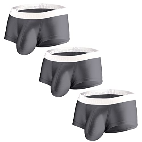 ZUOLAIYIN Lot de 3 Boxers en Soie glacée pour Homme Taille M, L, XL, 2XL, 3XL, Violet Abricot/Noir (Lot de 3), XXXL, (8392) Lot de 3 - Gris, XXXL Cover