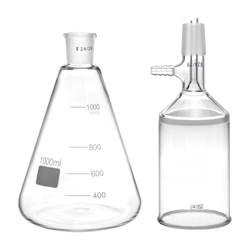 Image of QWORK Buchner Funnel Filtering Kit - Borosilicate Glass, 250ml Funnel & 1000ml Filter Bottle - 24 /29 Joint for Lab Research, Chemical Applications - Lab Vacuum Filtration Apparatus
