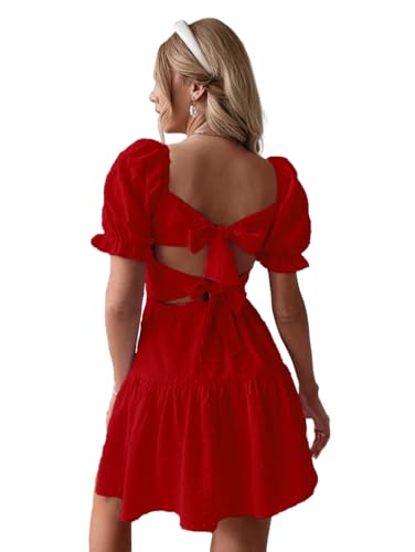 Image of Narecte Summer Dresses for Women 2026,Tie Backless Swiss Dot Mini Dress,Ruffle Hem Flowy Casual Dresses