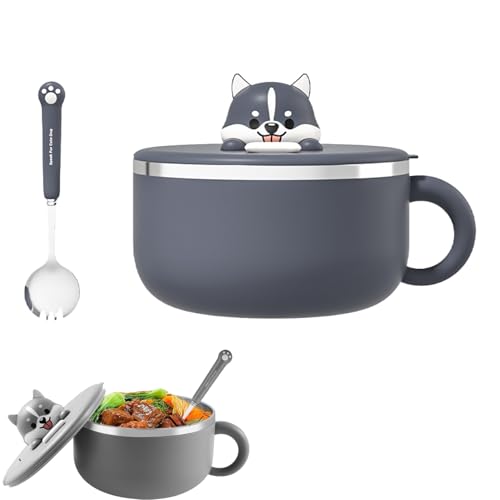 Ramen Bol à Pâtes, Bol à Ramen 1200 Ml, Bols à Soupe Avec Poignées, Bol De Service Instantané Portable Avec Couvercle Et Cuillère, Bol à Pâtes Instantanées Avec Couvercle Pour Soupe (Gris foncé)
