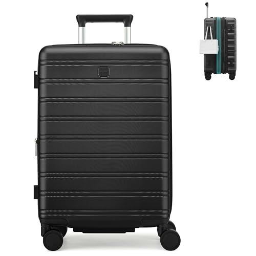 Image of MILADA 20 Inch Expandable Carry On Luggage, Airline Approved Hardside Carry On Suitcase with 8 Spinner Wheels, TSA Lock Lightweight Travel Luggage for Men Women, Jet Black