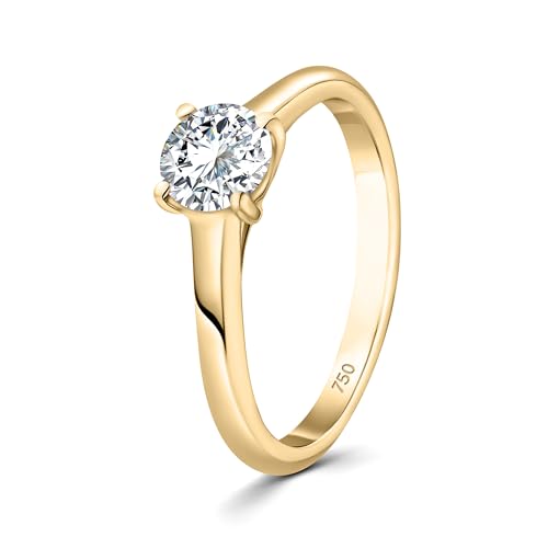 EDELIND Bague de fiançailles femme - Diamant naturel 0.1 ct - or jaune 18k 750, taille 50 (15.9) - coffret cadeau - Symbole d’amour
