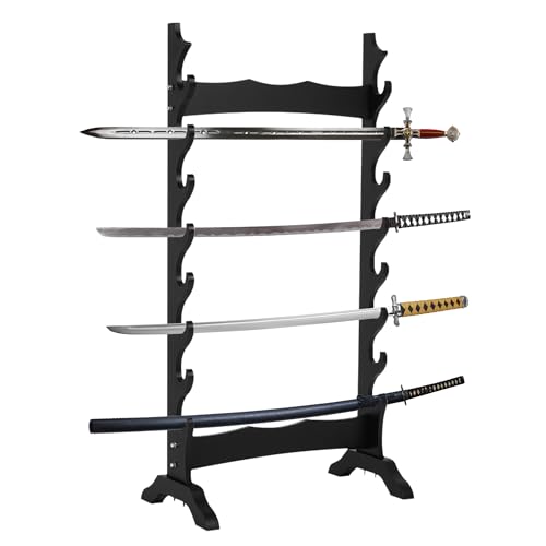 lukar 8 Tier Sword Display Stand Floor, Multilayer Katana Stand Floor, Wooden Sword Rack Floor Stand, Japanese Samurai Sword Holder
