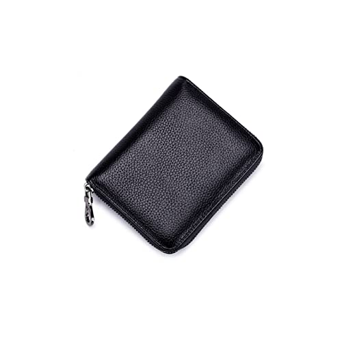 Womens wallet Genuine Leather Zipper Card Small Passport Purse for Female Wallets with Card Holders Travel Purse (Black)