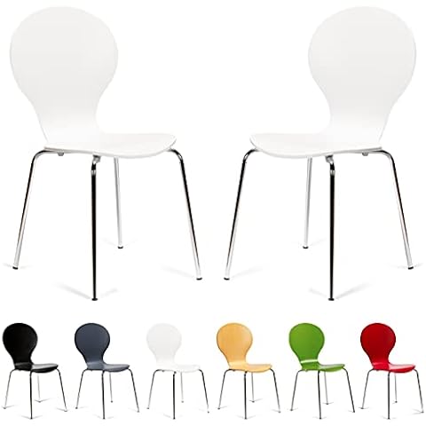 2 Keeler Style Kimberley Chrome and Metal Stackable Dining Chairs Choice of Slate Grey Red Green White Black or Natural - Kitchen Cafe Bistro Style Stacking Chairs (White) Cover