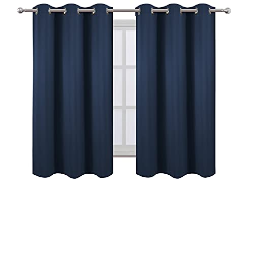 Image of LEMOMO Navy Blue Blackout Curtains 42 x 54 Inch Length Set of 2 Panels Grommet Bedroom Curtains for Living Room