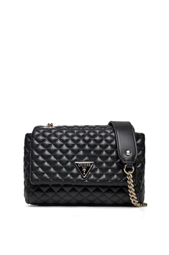 GUESS Damen Eco Rianee Convertible Crossbody Flap Umhängetasche, Schwarz