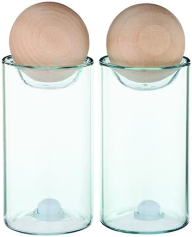 Santa Barbara Design Studio Salt & Pepper Shakers - Modern Coastal Style Glass Shaker with Beechwood Top, Set of 2, Clear with Natural Wood image 3