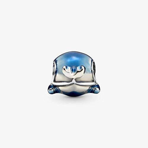 Abalorio de narval Pandora en plata y esmalte azul para pulseras de moda 2