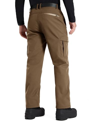 Image of FREE SOLDIER Men's Outdoor Softshell Fleece Lined Cargo Pants Snow Ski Hiking Pants with Belt