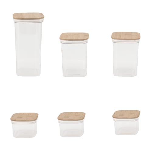 Luocute Frascos de Almacenamiento de Alimentos Herméticos Recipientes de Plástico con Tapas de Bambusoideae Botes Cuadrados para la Organización de la Despensa de (6 paquetes 2000ml x 1+1300ml x