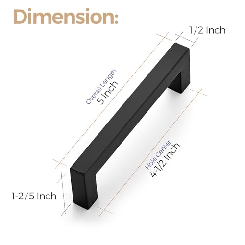 Image of Ravinte 14 Pack 4-1 /2 Inch Kitchen Square Cabinet Handles Matte Black Pulls Black Drawer Pulls Kitchen Cabinet Hardware Handles