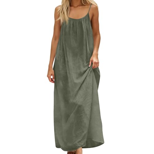 Image of HTHLVMD Backless Cami Dress Summer Dresses for Women 2026 Spaghetti Strap Dresses Womens Solid Color Backless Cami Dress