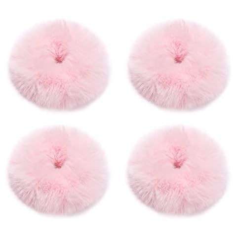 Etercycle 4PCS Plush Faux Fur Rabbit Hair Ties, Fluffy Elastic Hair Ties Ponytail Holder Scrunchies Hairband (Pink) Cover